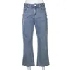 Jeans féminins vintage dames bleu denim latérale de la chaîne croisée creux out pantalon de streetwear coréen