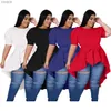 Damen T-Shirt Womens Plus Size Kleid modische Bogen unregelmäßige Kleid elegante Solid Color Plus Size Womens Kurzärmelte T-Shirt Casual Putingwx