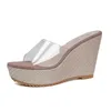 Slippers Wedge Heeled 2023 Summer Transparent Strap Design High Sandals for Women Lightweight Anti Slip Platform H240430