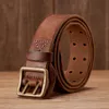 Thick Original Leather Belt Vintage Men Wide Belt Male Cowhide Real Genuine Leather Double Prong Buckle Strap Cowboy Jeans Belt 240415