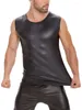 Men's Tank Tops S-5XL Sleeveless MaFaux PU Leather Top Men Fitness Gym Muscle Shirt Tight Bodybuilding Tanktop Body Shaper Shapewear