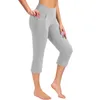 Pantalons de sport pour femmes 3/4 Leggings sportifs de gymnase Collons décontractés femelle pour le yoga de fitness avec poches latérales 240428