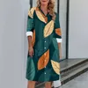 Damska elegancka sukienka koszuli jesienna liść drukowania Drużyna z długim rękawem damskie damskie biuro dama szczupła mini suknia czarna s-5xl 240415