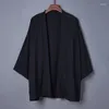 Etnische kleding kimono mannen mantel zwarte jas open voorste strand shirt zomer haori unisex samurai licht Japans