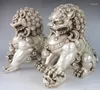 Figurines décoratives 12 12cm chinois Silver Guardian Lion Foo Fu Dog Statue