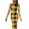 Lässige Kleider rot schwarze Plaid Lange Kleid Frauen Linien Print Party Maxi Spring Elegant Bodycon High Slit Custom Clothing