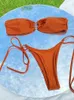 Kvinnors badkläder Rinabe Halter Badkläder Thongs Micro Bikini Pleated Swimsuit Bandage Bathing Suit Women Sexig bikini Skuren ut strandkläder Ring Bikini D240429