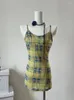 Frauen Tanks Casual Yellow Tanps Tops Sommer Ärmele Frauen grundlegende Plaid Camisole Streetwear sexy von Schulter einfacher Weste japanische Mode