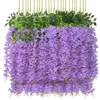 12st Artificial Wisteria Flower Violet Tak Hängande blommor Vine Encryption Wedding Decoration Rattan Bean String 240429