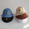 Caps Hats New Baby Bucket Hat Cartoon Cute Bear Embroidered Sun Hat Soft Cotton Outdoor Childrens Fisherman Panama HatL240429