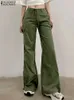 Women's Pants Capris ZANZEA Korean Style Jogger Pant Femme Fashion Drawstring Women 2024 Autumn Long Trousers Strtwear Pockets Wide Leg Cargo Pants Y240429