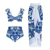Kvinnors badkläder 2024 Ny hög midja tryckt delad baddräkt Kvinnor Hot Spring Resort Beach kjol Två bit baddräkt