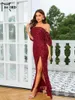 Vestidos de festa Missdord Elegant for Women 2024 Red Off Split notury baile vestido de baile