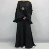 Dubai Flowy Abaya Big Ruffle Sleeve Islamitische kleding Moslim Women Zip Maxi Dress Flare Cuff Modest Gliny Soft Velvet Satin Cloth 240423