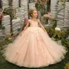 Lilac Girl Flower Peach Dress Vestido Ivory Tulle Lace Ballgwn Primeira comunhão Vestido Little Kid Infant Criando Batenamento Batismo