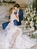 Illusion romantique 3d fleurs robes de mariée A-line Cap Sleeve Appliques en dentelle Robe nuptiale robe de Mariee