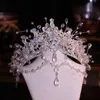 Tiaras роскошная принцесса вода капля кулонная кисточка Кристалл Tiara Crown Женщины девочки свадебные корейские элегантные свадебные украшения для волос ювелирные изделия