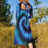 Casual Dresses Black Tie Dye Dress Summer Sexy Blue Spiral Print Elegant Women Street Wear Oversized Gift