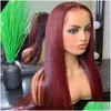 Synthetic Wigs New 613 Blue/Pink/Purple/Yellow/Red Colorf Brazilian Straight Lace Front Wig Pre Plucked Frontal Hair For Women Drop De Dham2