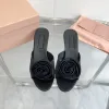 2024 Luxury Designer Women Sandales Rose Satin Slippers Fashionable Elegant Sexy Slim High Heels Taille 35-41