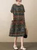 Coton Linet Coton Couchée Vintage Imprime Summer MIDI Robes pour les femmes 2024 Vêtements de vacances en vrac décontractés Robe Elegant Vêtements 240415