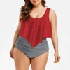 Badebekleidung neuer Bikini hoher Taille Rüschenkante gedruckte Badebekleidung Streifen Split Bikini Plus Size