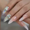 3D AB Gems Gradient Pink Nude Press on Nails Baby Ombre Extra Long Stiletto False Fake Nail Tips Pointed Fingers Nails3898226