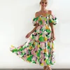 Casual Dresses Pastoral Gentle 2024 Women's Bohemian Floral-Print Off-Shoulder Vacuum Style Sexig lös klänning lång