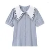 Polos femininos Molan French Woman Blouse Blush Collar Camisa de manga curta Love Feminino Bordado Estrangeiro Chic