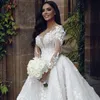 2024 Arabisch Dubai Hochzeitskleid Sheer Neck 3d Blumen Spitzen Applikationen A-Line Court Train Prinzessin Brautkleid formelle Kleid Mitte Vestios de Novia