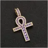 Pendant Necklaces Ankh Cross Gold Sier Copper Material Iced Zircon Egyptian Key Of Life Necklace Men Women Hiphop Jewelry Drop Deliver Dhmwa