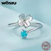 Band Rings WOSTU 925 Sterling Silver Yellow Sunflower Open Ring Clover Adjustable Turquoise Womens Wedding Party Jewelry Gifts Q240429