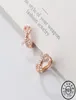 Hoop Huggie 925 STERLING Silver Zircon Bowknot Forme de petites boucles d'oreilles Rose Or Coucle Round Circle CZ