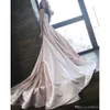 Verbluffende elegant van de schouderjurken kant satin een lijn trouwjurk bruidsjurken imperium taille bruid formele jurk robe de mariee 0430