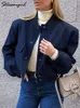 Vestes féminines beige court pour les femmes printemps 2024 Extérieur Big Pockets Stand Collar Ladies Grey Coat Tops