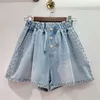 Kvinnors shorts trendiga mode diamanter rivet brett ben denim 2024 sommar elastisk hög midja korta byxor kvinnlig 33a1309