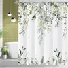 Bohemian Geometric Shower Curtain Modern mitten av århundradet Green Leaves Akvarell Floral Natural Minimalist Spring Badrum Decor 240429