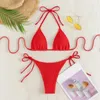 Women's Swimwear 2 Piece Sexy Thong Bikini Set String Cheeky Swimsuit Textured Halter Triangle Bathing Suits