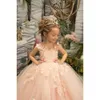 Lilac Girl Flower Peach Dress Vestido Ivory Tulle Lace Ballgwn Primeira comunhão Vestido Little Kid Infant Criando Batenamento Batismo