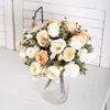 Gedroogde bloemen kunstmatige retro koffie zijden bloemen witte roos kerst bruiloft herfst tuin boog nepbloem huiskamer decoratie foto prop