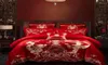 Traditional Chinese Wedding Embroidery Bedding Set Cotton 4 piece Kit King Queen Size Double Happiness Longfeng Dragon Phoenix16504335