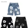 Jean corto para pantanos pantalones cortos de mezclilla de lujo High Qulity Holeros rectos Impresión de flores apretadas Slim Hip Hop Street Denim Teara Pantalones negros Ropa 4447