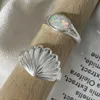 Bandringe gewöhnliches Meeresschalen -Logo Offener Ring 925 Sterling Silber Korean Trend Minimalismus Einfach einstellbar Oval Opal Q240429