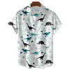 Zwart-wit Hawaiiaans T-shirt Men Shirt Leuke dinosaurus print Mens kleding shirt Rapel Oversized T-shirt blouse met korte mouwen 240418