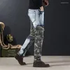 Men's Jeans Splicing Camouflage For Men Graphic Tapered Male Cowboy Pants With Pockets Trousers 90s Streetwear Stylish Spring Autumn
