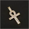 Colliers pendants ankh croix or sier matériau cuivre iced zircon égyptien clés de la vie
