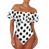 Kobiety w strojach kąpielowych Czarno-biała kropka w Polka Ruffled One-Cacil Swimsuits Sexy Push Up Kąpiel Bodysuit Girl Beach Back Back stniewear Monokini Y240429