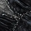 Robes décontractées 2024 Automne Winter Femmes Tenues en dentelle noire Patchwork Velvet Round Nou Lanterne Milde MIDI Robe