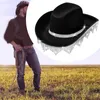 Berets Rhinestes Tassels Cowboy Hat Jazz Cap Wide Cowgirl voor Masquerade Fancy Dress Carnivals