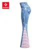 Jeans pour femmes 2736 Youaxon dans le drapeau américain évasé pour les femmes avec des étoiles élastiques pantalons larges pantalons coupés de pantalon filles